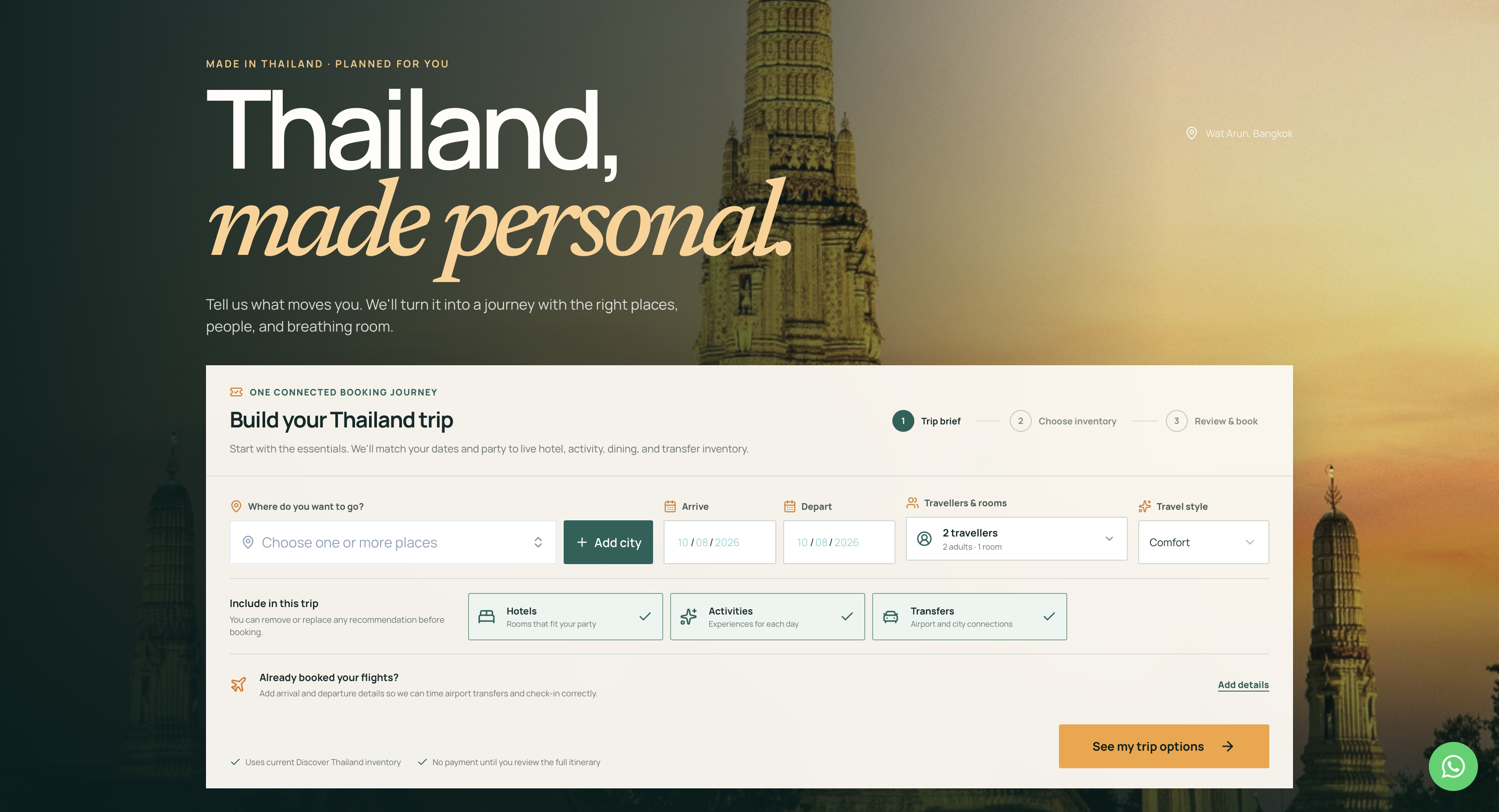 “Thailand, made personal.” — a few inputs become a complete trip brief.