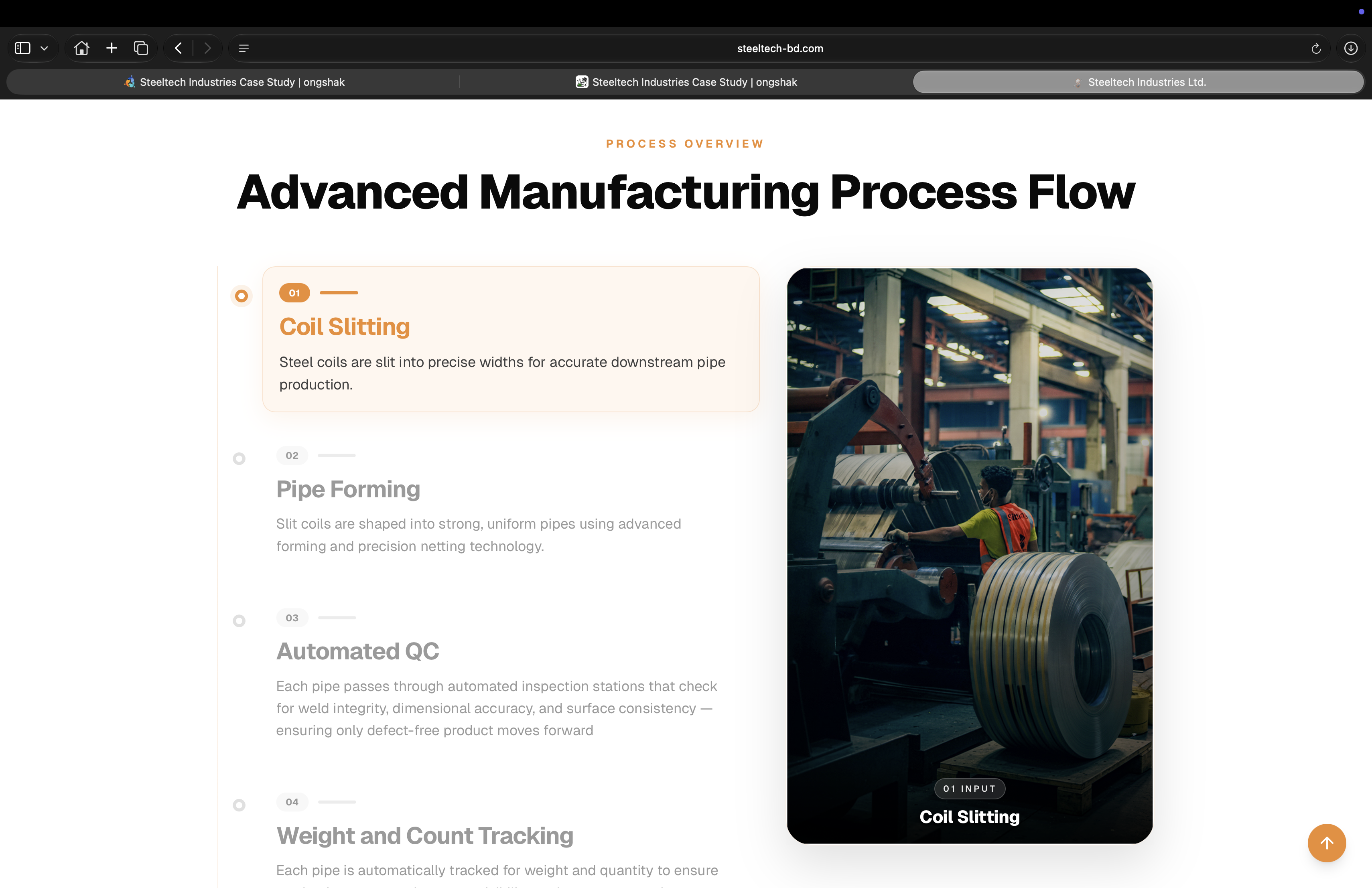 The process overview walks buyers from coil slitting to delivery.